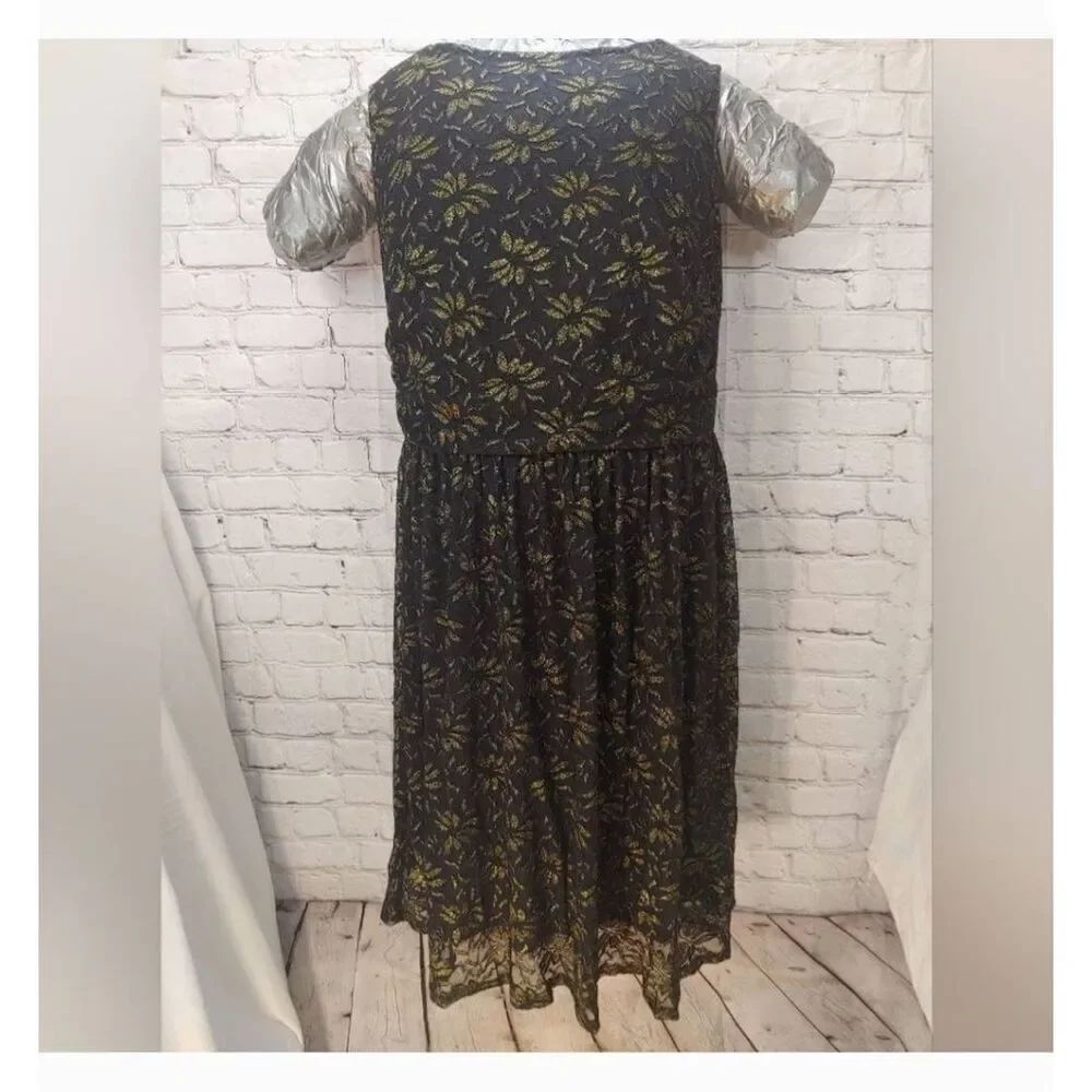 The Vanity Room Vintage Womens PLUS Size 1X Black/Gold Floral Lace Dress - Picture 3 of 7